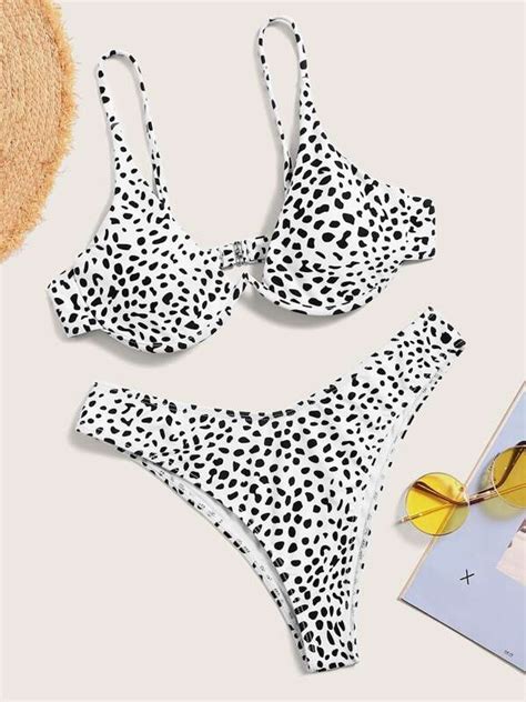 Dalmatian Print Underwired High Cut Bikini Swimsuit Shein Uk