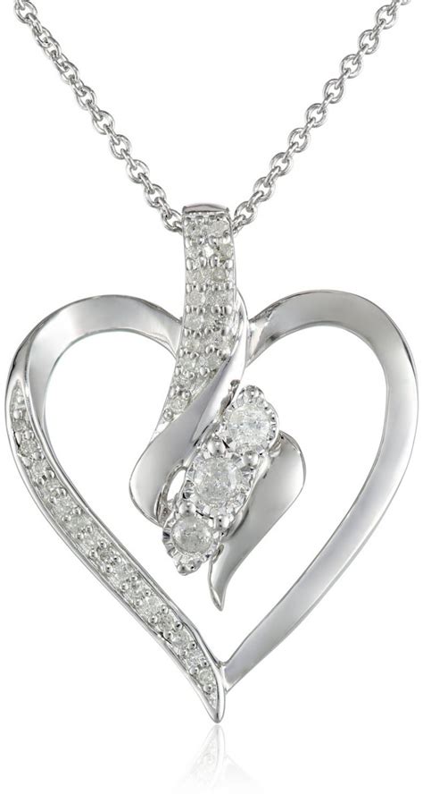 Sterling Silver Diamond Heart Pendant Necklace, 18" - Visuall.co