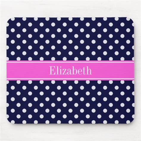 Navy White Polka Dots Hot Pink Ribbon Monogram Mouse Pad Zazzle