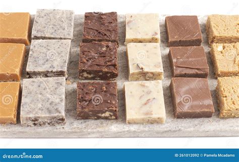 Assortment Of Various Flavors Of Fudge Isolated On A White Background