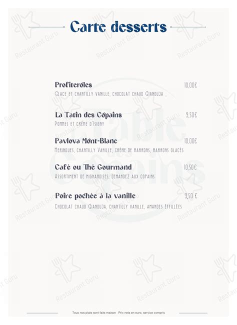 Menu At La Table Des Copains Cuisine Fran Aise Restaurant Paris