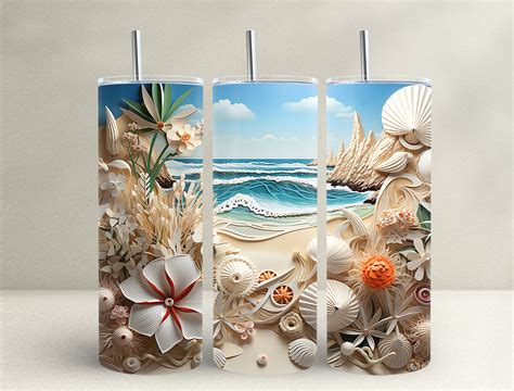 D Seashells Flower Oz Tumbler Wrap Graphic By Frangipani Store