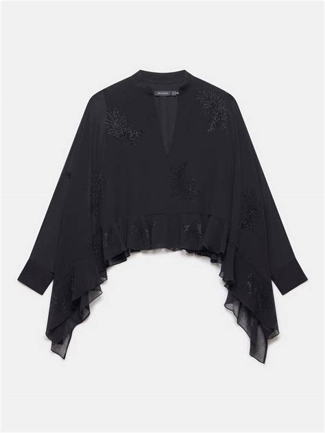 Mint Velvet Embellished Cape Top Black