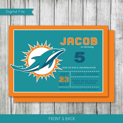 Miami Dolphins Birthday Invitation Sports Birthday Etsy