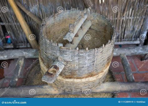 Ancient Vietnamese Traditional Rice Milling Used To Separate Husk To