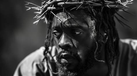 Black Jesus Christ Portrait With Crown Of Thorns On His Head In