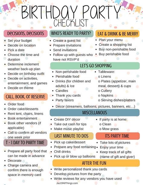 Pdf Printable Party Planning Checklist