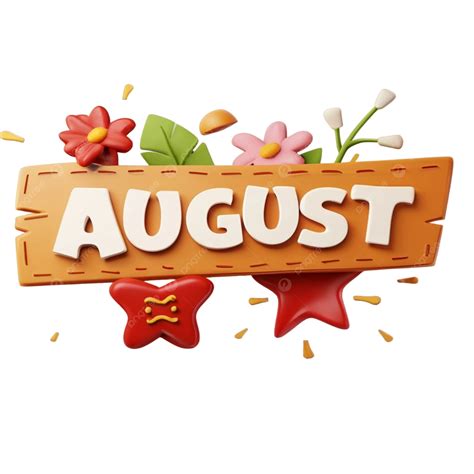 August Month Name 3d August August 3d August Calendar Png