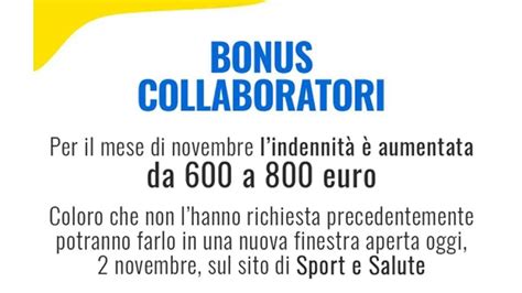 Sport E Salute Bonus Collaboratori Sportivi Novembre