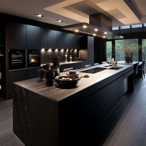 Modern black kitchen interior design with dark marble luxury | Haus ...