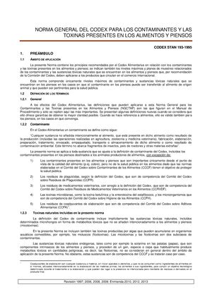 Codex Stan General Standard For Contaminants And