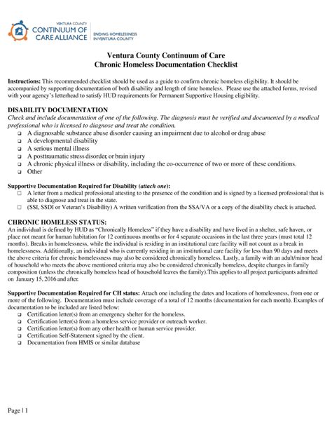 Fillable Online Sample Chronic Homelessness Documentation Checklist