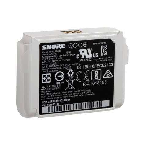 Sb Lithium Ion Rechargeable Battery Shure Usa