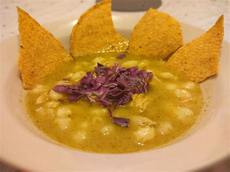 Homemade Pozole Verde Garnish With Red Cabbage Rfood