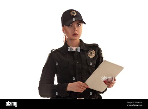 Close Up Shot Of A Redheaded Female Police Officer Posing For The