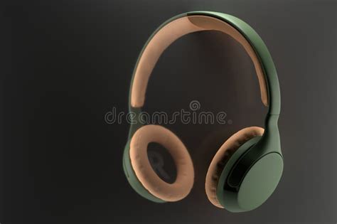 Dark Green Wireless Headphones with Light Leather Elements, 3D Illustration Stock Illustration ...