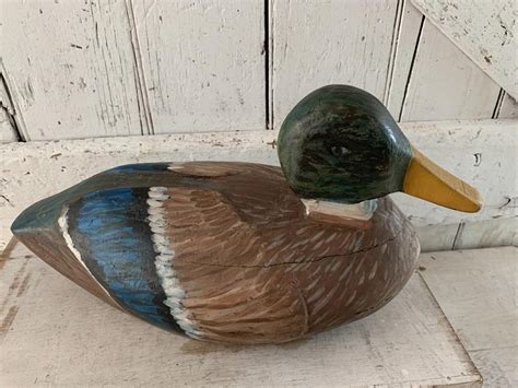 Wooden Duck Decoy Large Hand Made And Hand Painted Figurine Etsy