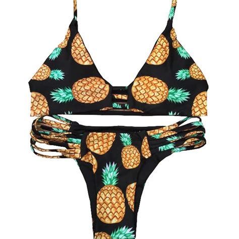 2016 Brazilian Sexy Swimwear Reversible Bikini Set Women Pineapple