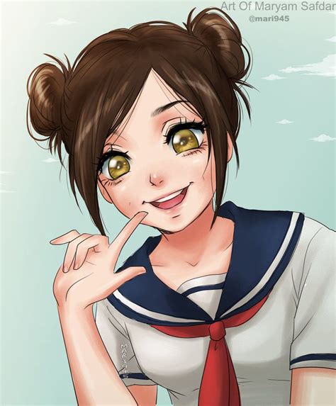 High School Girl With Twin Buns By Mari On Deviantart Anime Art