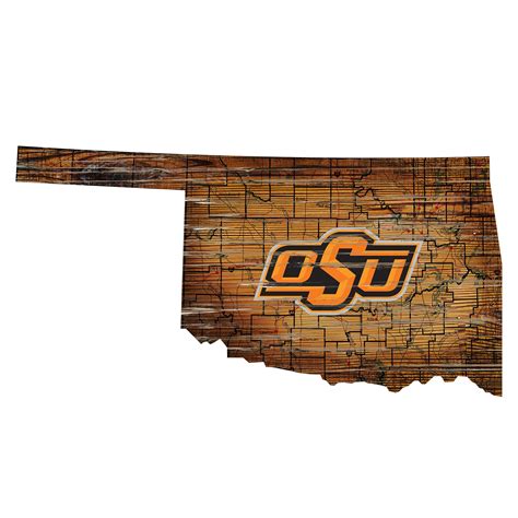 Oklahoma State Cowboys 23.5" x 23.5" Distressed State with Logo Sign ...