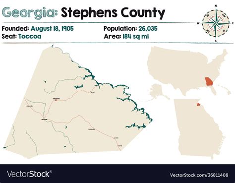 Map stephens county in georgia Royalty Free Vector Image