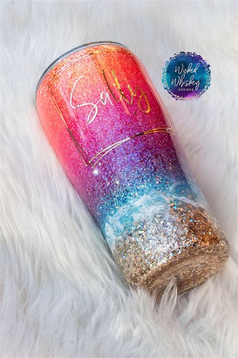 Salty Ombre Glitter Tumbler Beach Glitter Tumbler Pink Etsy