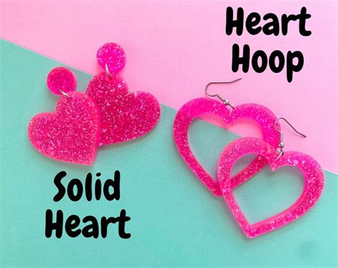 NEON Pink Glitter Classic Acrylic Heart Earrings, Red Wine Pink ...