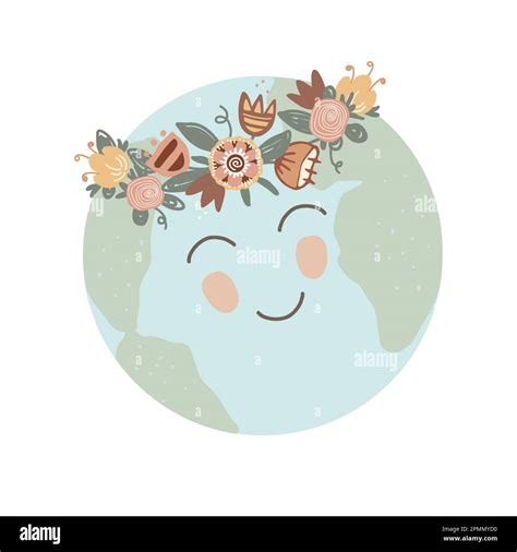 Happy Earth Day Greeting Card Cartoon Planet Earth With Smiling Face