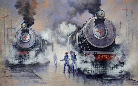 Nostalgic paintings of steam trains