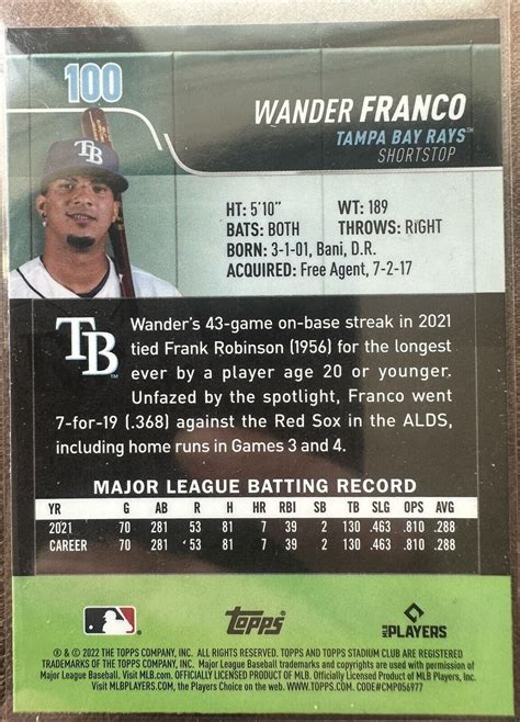 2022 Topps Stadium Club Chrome Wander Franco 100 Rookie X Fractor RC