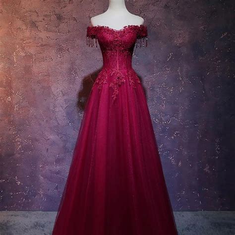 Mermaid Off The Shoulder Pleated Burgundy Satin Prom Dress With