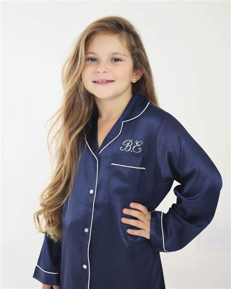 Personalised Girls Mini Navy Satin Pyjamas Lunn Antiques