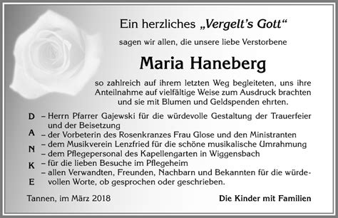 Traueranzeigen Von Maria Haneberg Allg Uer Zeitung