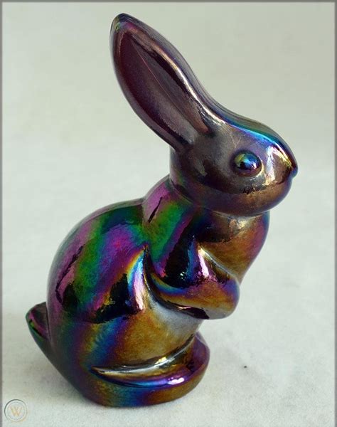 Miniature Fenton Glass Bunny Rabbit Figurine Carnival Glass 1758857774