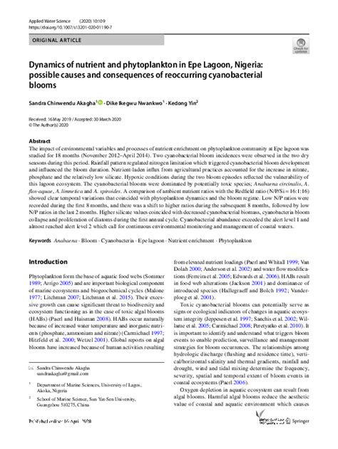 (PDF) Dynamics of nutrient and phytoplankton in Epe Lagoon, Nigeria ...