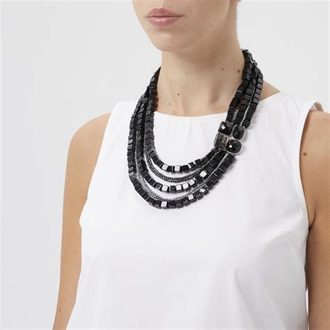 Collana In Agata Nera Ed Ematite Con Argento Della Rovere