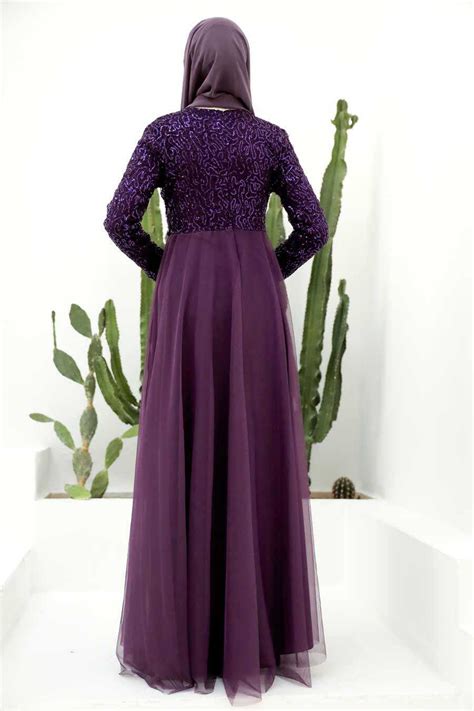 Purple Hijab Evening Dress Mor Neva Style