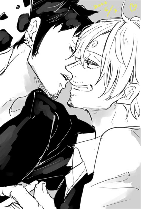 Law X Sanji Kiss Art Lawsan One Piece Trafalgar Law X Vinsmoke Sanji Love Ship Фандом Серый