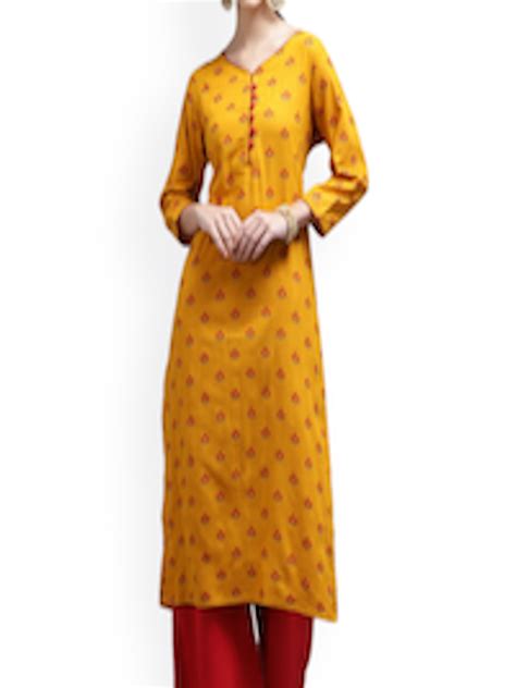 Buy Kalini Women Mustard Yellow Ethnic Motifs Printed Pure Cottonkurta