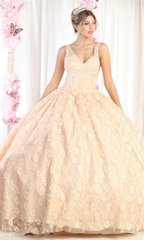 May Queen LK168 - Floral Lace Quinceanera Ballgown – Couture Candy