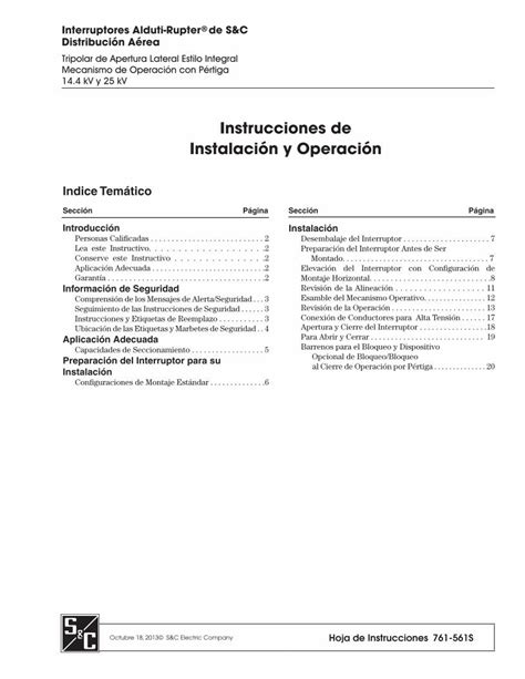 PDF Instrucciones de Instalación y Operación sandc h Las