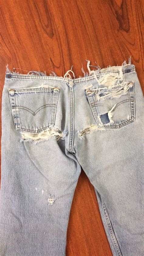 Vintage Destroyed Distressed Levis 501 Jeans Light Stone Wash Slashed Denim Jeans Ripped