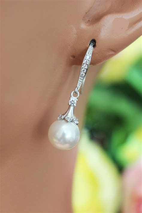 Swarovski Crystal Pearl Drop Wedding Earrings Crystal Drop Etsy