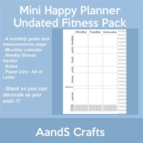 Mini Happy Planner Fitness Undated Fitness Insert Mambi