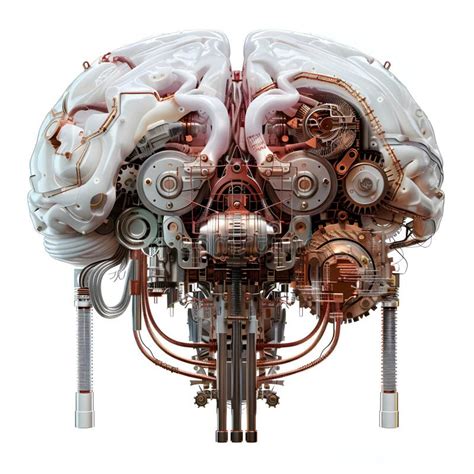 Isolated Robotic Brain With Engine Components In White Background Stock