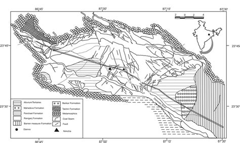 Geological map of Raniganj coal fi eld showing the fossil localities ...