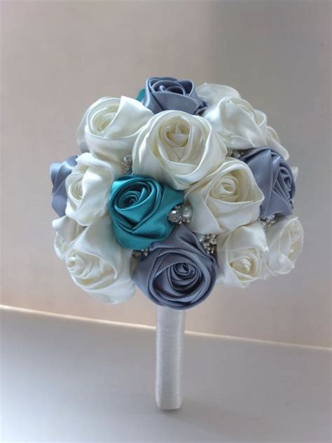 Satin Rose Bouquet Ribbon Rose bouquet Ivory by LoveMimosaFleur, $108. ...