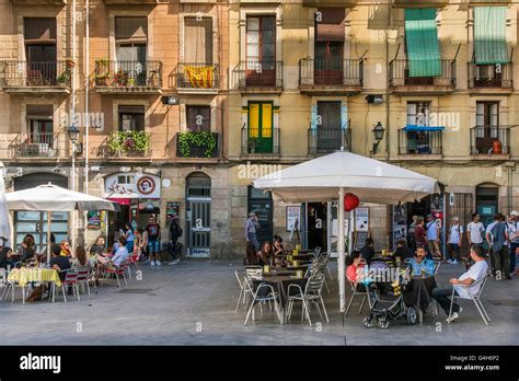 Outdoor Cafe In Raval Neighborhood Barcelona Catalonia Spain Stock