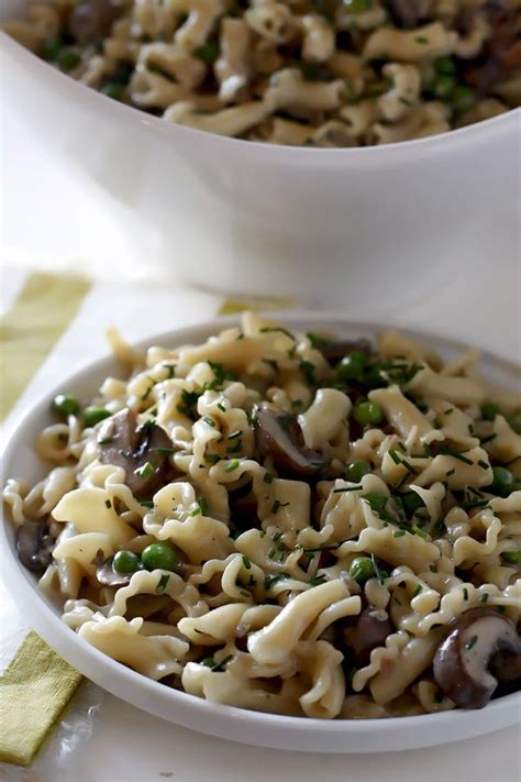 Pasta With Mushrooms Peas And Creamy Camembert Sauce • Food Folks And Fun