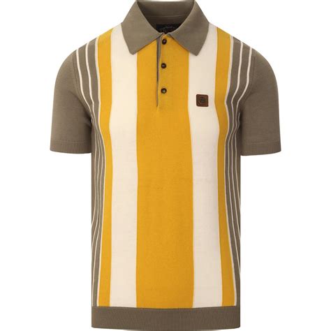 TROJAN RECORDS 60s Mod Stripe Knit Panel Polo Top Slate